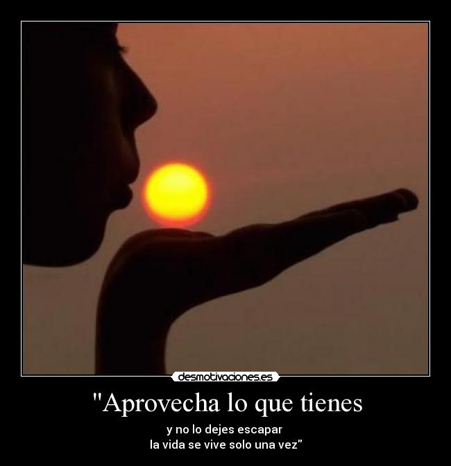 Aprovecha lo que tienes - y no lo dejes escapar 
la vida se vive solo una vez