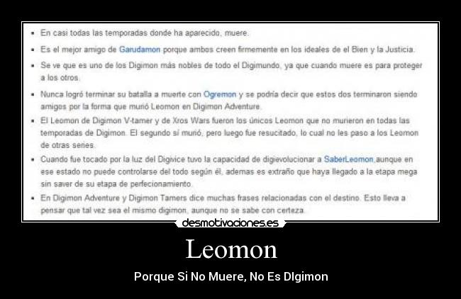 Leomon - Porque Si No Muere, No Es DIgimon