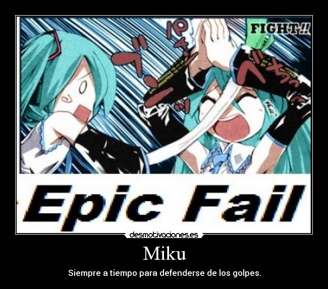 Miku - Siempre a tiempo para defenderse de los golpes.