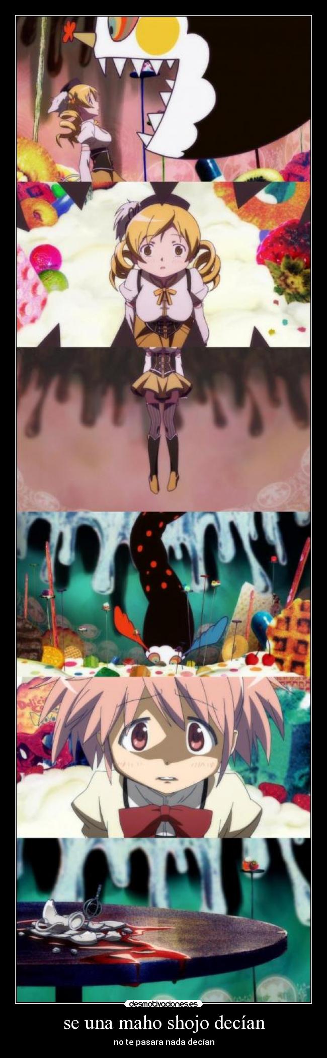 carteles anime shinigamisempai mahou shoujo madoka magica decian muerte mami tomoe desmotivaciones