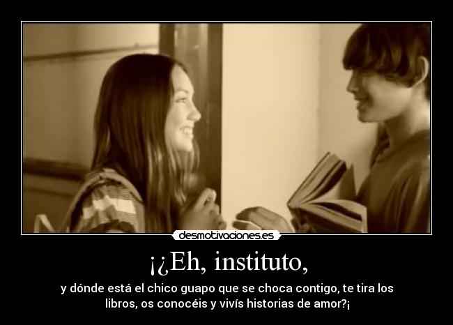 ¡¿Eh, instituto, - y dónde está el chico guapo que se choca contigo, te tira los
libros, os conocéis y vivís historias de amor?¡