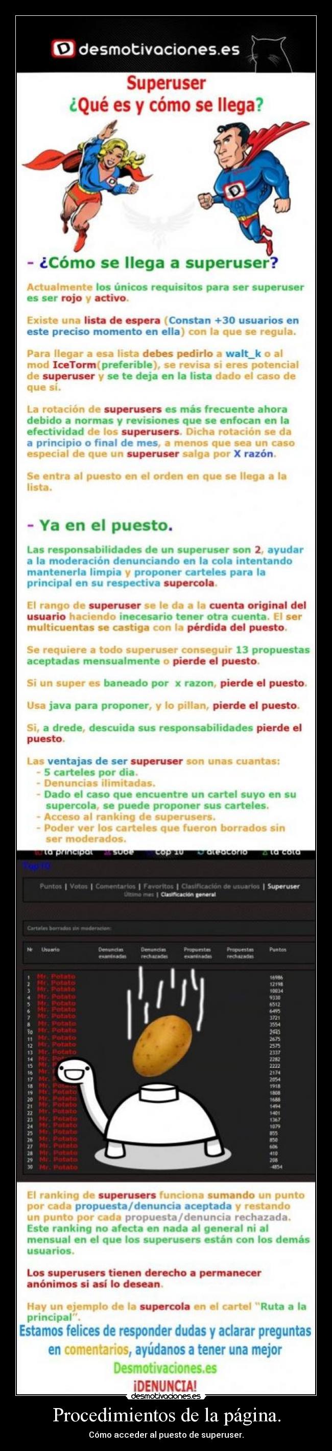 Procedimientos de la página. - Cómo acceder al puesto de superuser.