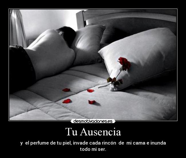 Tu Ausencia - y el perfume de tu piel, invade cada rincón de mi cama e inunda todo mi ser.