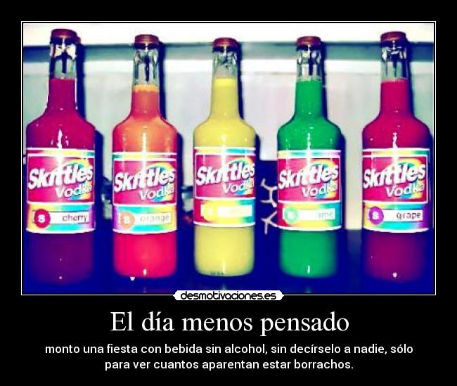 El día menos pensado - monto una fiesta con bebida sin alcohol, sin decírselo a nadie, sólo
para ver cuantos aparentan estar borrachos.