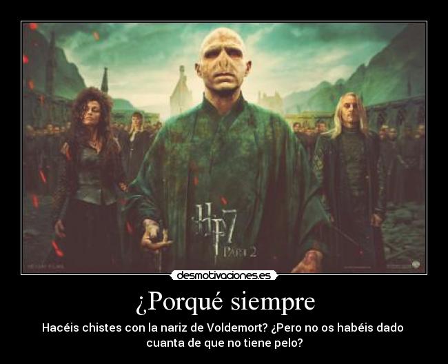 ¿Porqué siempre - Hacéis chistes con la nariz de Voldemort? ¿Pero no os habéis dado
cuanta de que no tiene pelo?