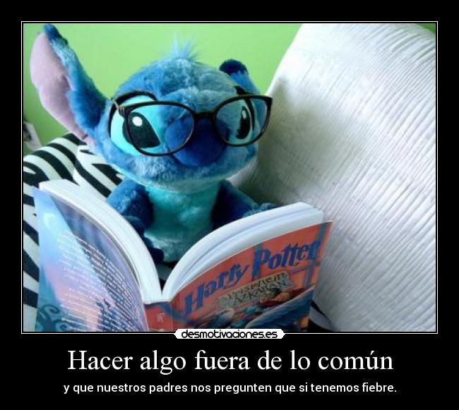 carteles stich esta leyendo libro harry potter tienes fiebre gemelo23 desmotivaciones