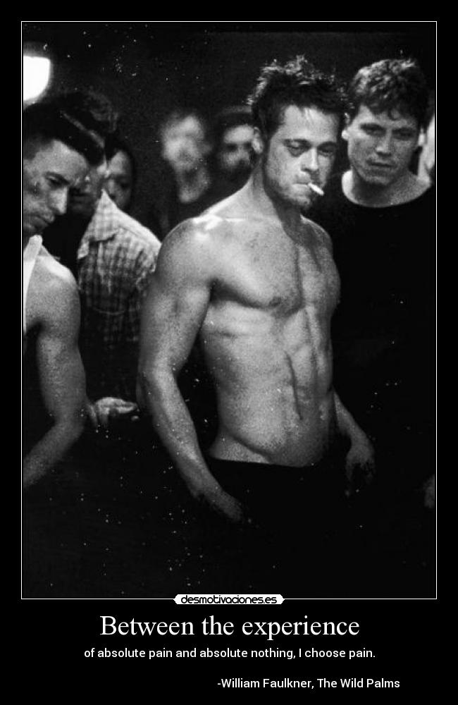 Between the experience - of absolute pain and absolute nothing, I choose pain.
-William Faulkner, The Wild Palms