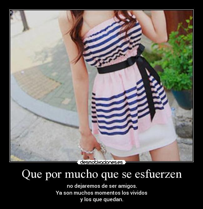 Que por mucho que se esfuerzen - no dejaremos de ser amigos.
Ya son muchos momentos los vividos
y los que quedan.