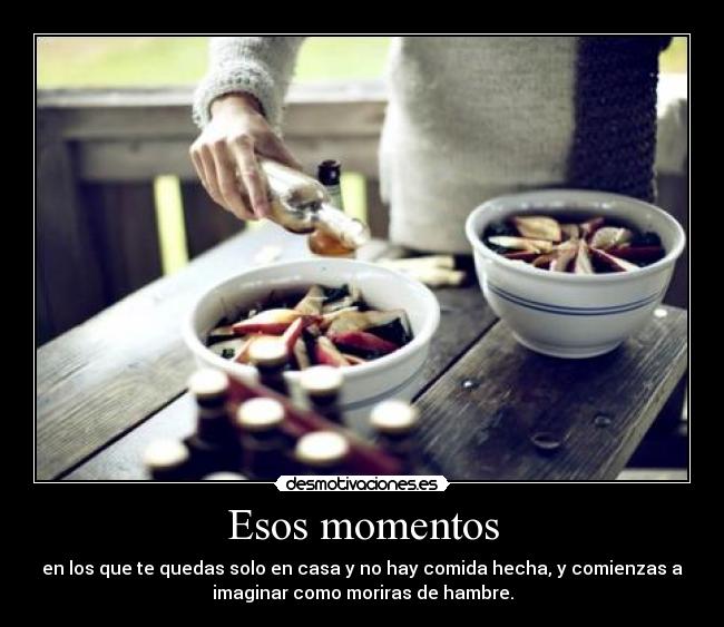 Esos momentos - en los que te quedas solo en casa y no hay comida hecha, y comienzas a
imaginar como moriras de hambre.
