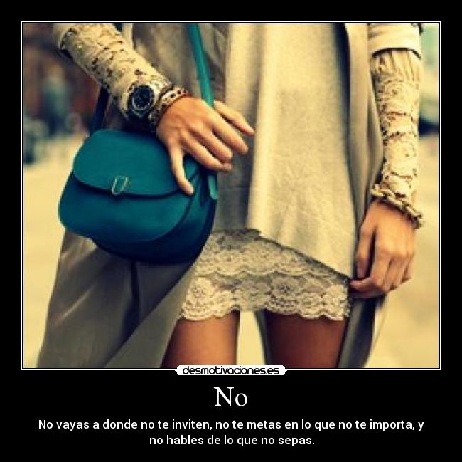 No - No vayas a donde no te inviten, no te metas en lo que no te importa, y
no hables de lo que no sepas.