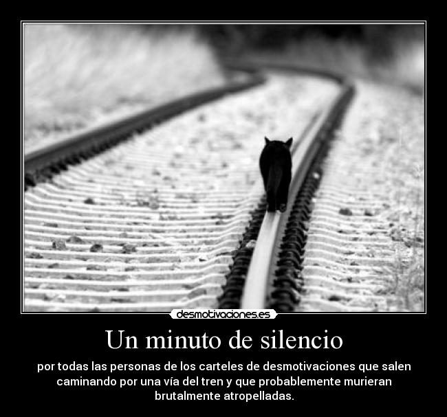 Un minuto de silencio - por todas las personas de los carteles de desmotivaciones que salen
caminando por una vía del tren y que probablemente murieran
brutalmente atropelladas.