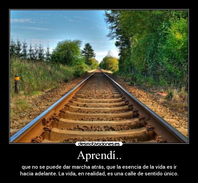 Aprendí.. - que no se puede dar marcha atrás, que la esencia de la vida es ir
hacia adelante. La vida, en realidad, es una calle de sentido único.