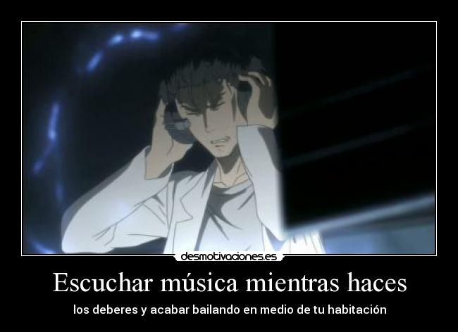 carteles musica harukaze nigatsu steins gate okabe escucha psy oppa gnagnam style desmotivaciones