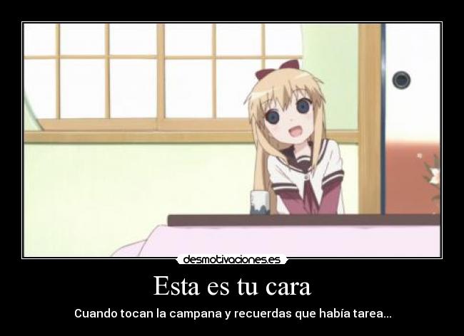 carteles anime manga otaku yuru yuri yuruyuri kyouko kyoko esta cara tarea escuela nigatsu desmotivaciones