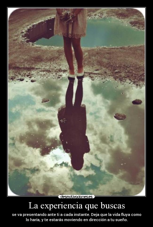 La experiencia que buscas - se va presentando ante ti a cada instante. Deja que la vida fluya como
lo haría, y te estarás moviendo en dirección a tu sueño.