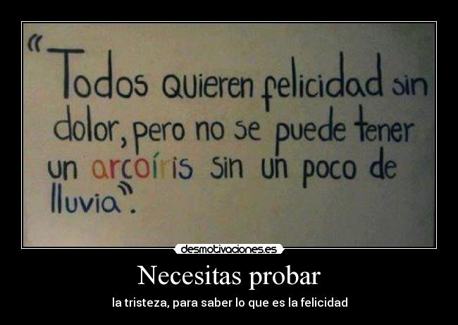 Necesitas probar - la tristeza, para saber lo que es la felicidad