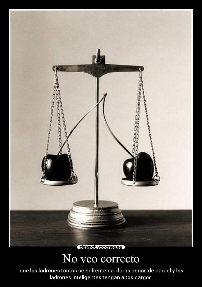 No veo correcto - que los ladrones tontos se enfrenten a  duras penas de cárcel y los
ladrones inteligentes tengan altos cargos.