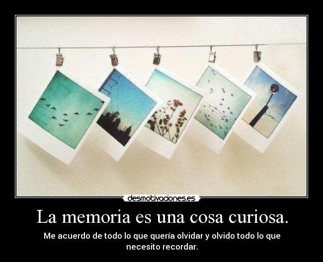 La memoria es una cosa curiosa. - Me acuerdo de todo lo que quería olvidar y olvido todo lo que necesito recordar.