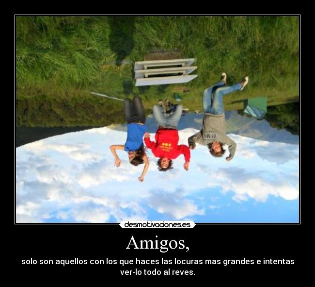 Amigos, - solo son aquellos con los que haces las locuras mas grandes e intentas
ver-lo todo al reves.