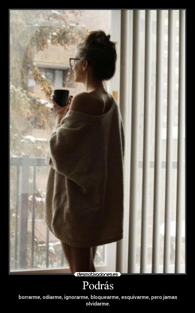 Podrás - borrarme, odiarme, ignorarme, bloquearme, esquivarme, pero jamas olvidarme.