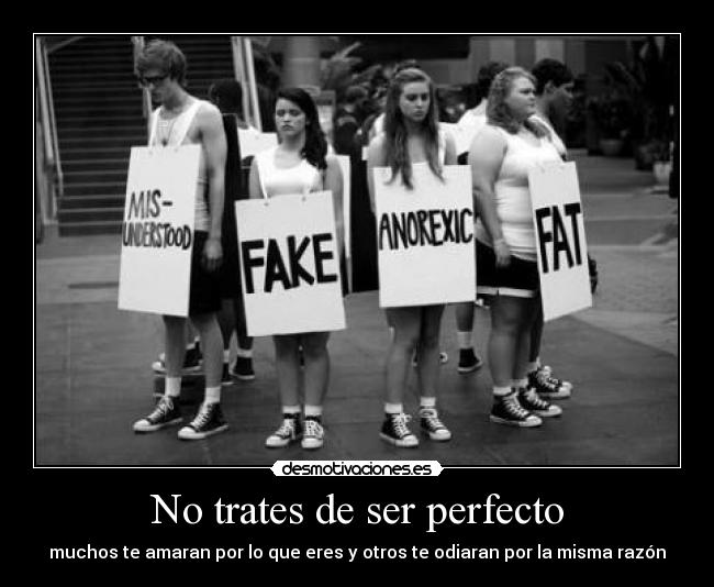 No trates de ser perfecto - muchos te amaran por lo que eres y otros te odiaran por la misma razón