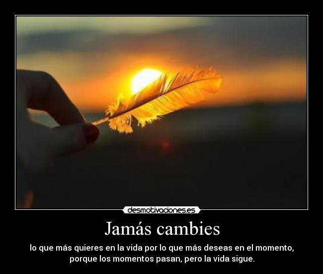 Jamás cambies - lo que más quieres en la vida por lo que más deseas en el momento,
porque los momentos pasan, pero la vida sigue.