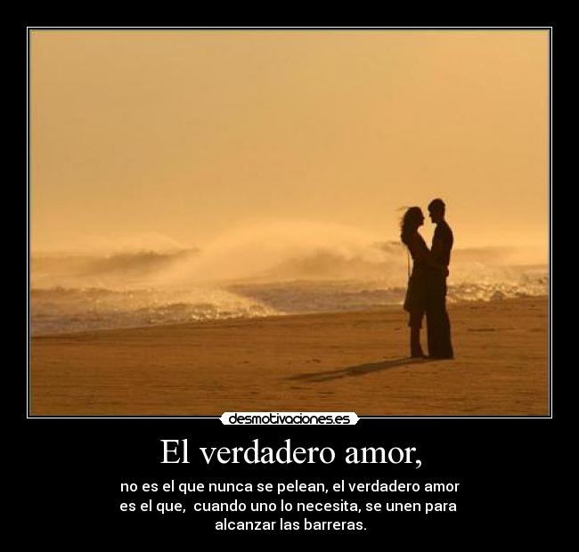 El verdadero amor, - no es el que nunca se pelean, el verdadero amor
es el que, cuando uno lo necesita, se unen para
alcanzar las barreras.