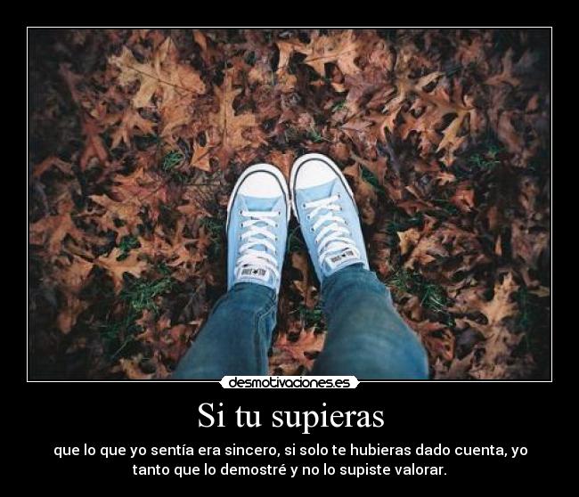 Si tu supieras - que lo que yo sentía era sincero, si solo te hubieras dado cuenta, yo
tanto que lo demostré y no lo supiste valorar.