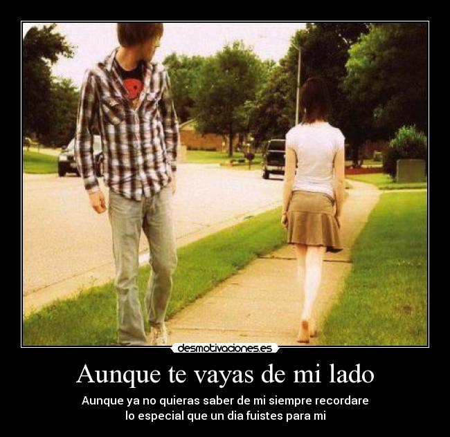 Aunque te vayas de mi lado - Aunque ya no quieras saber de mi siempre recordare
lo especial que un dia fuistes para mi