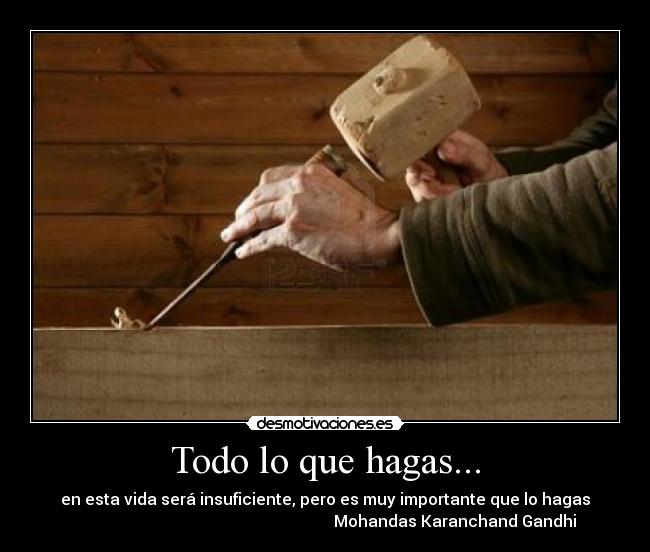Todo lo que hagas... - en esta vida será insuficiente, pero es muy importante que lo hagas
Mohandas Karanchand Gandhi