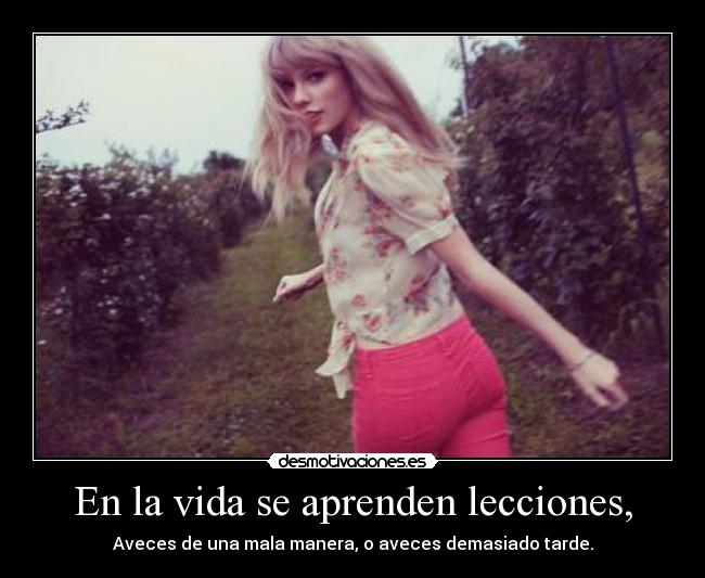 En la vida se aprenden lecciones, - Aveces de una mala manera, o aveces demasiado tarde.