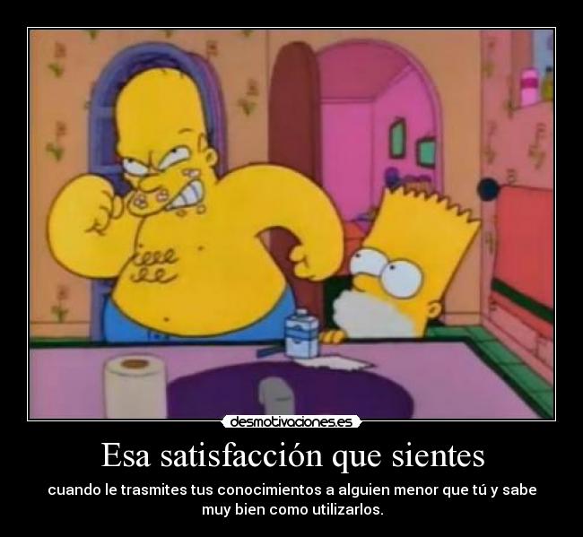 Esa satisfacción que sientes - cuando le trasmites tus conocimientos a alguien menor que tú y sabe
muy bien como utilizarlos.