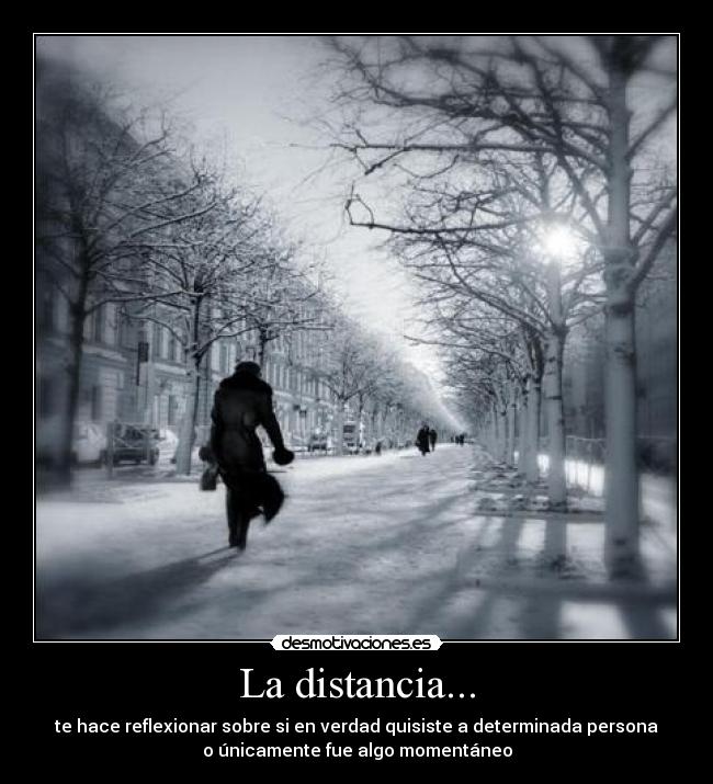 La distancia... - te hace reflexionar sobre si en verdad quisiste a determinada persona
o únicamente fue algo momentáneo