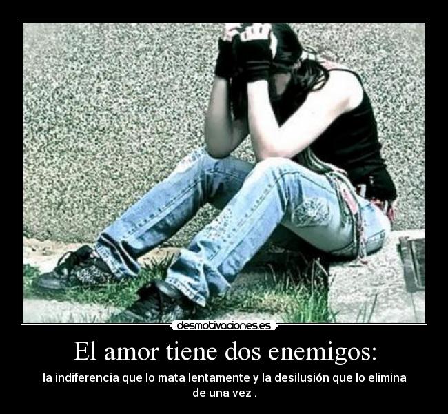 El amor tiene dos enemigos: - la indiferencia que lo mata lentamente y la desilusión que lo elimina de una vez .