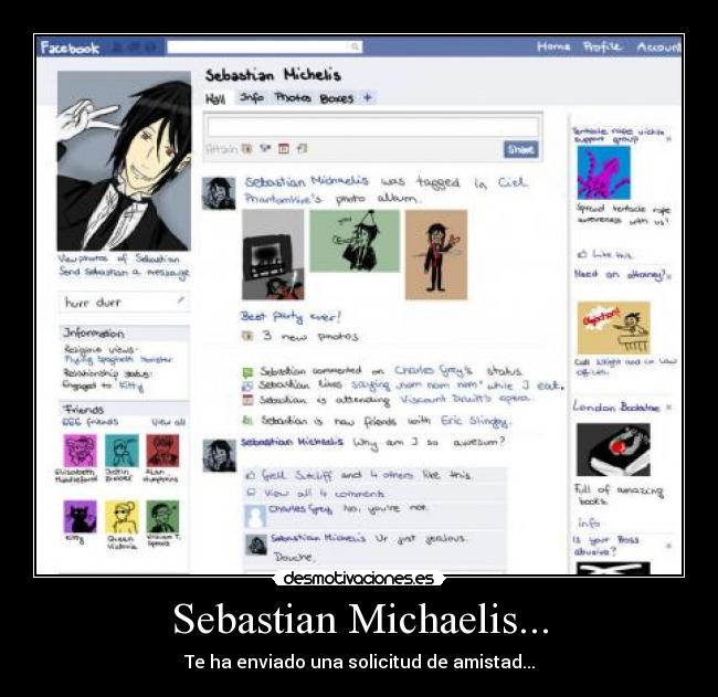 Sebastian Michaelis... - Te ha enviado una solicitud de amistad...