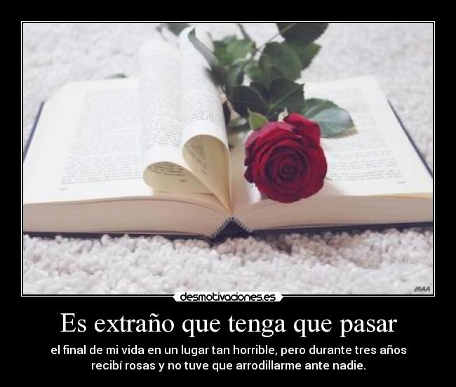 Es extraño que tenga que pasar - el final de mi vida en un lugar tan horrible, pero durante tres años
recibí rosas y no tuve que arrodillarme ante nadie.