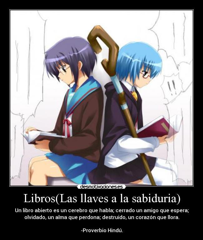 carteles anime tabitha zero tsukaima yuki nagato suzumiya haruhi yuutsu libros conocimientos desmotivaciones