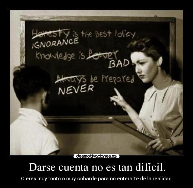 Darse cuenta no es tan difícil. - O eres muy tonto o muy cobarde para no enterarte de la realidad.