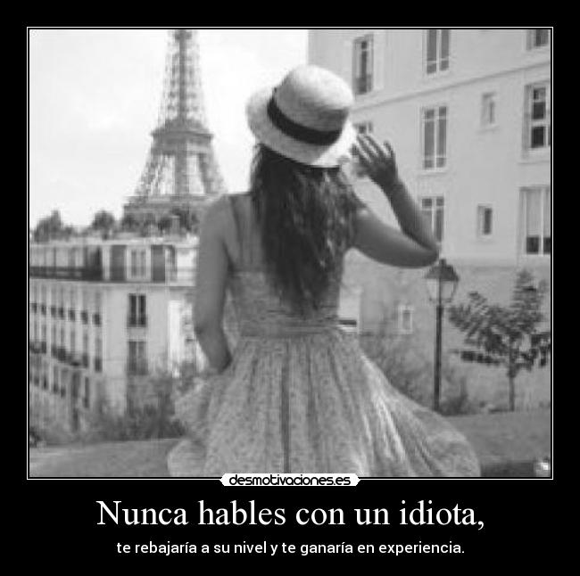 Nunca hables con un idiota, - te rebajaría a su nivel y te ganaría en experiencia.