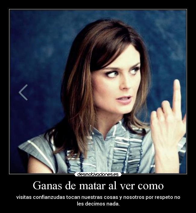 Ganas de matar al ver como - visitas confianzudas tocan nuestras cosas y nosotros por respeto no
les decimos nada.