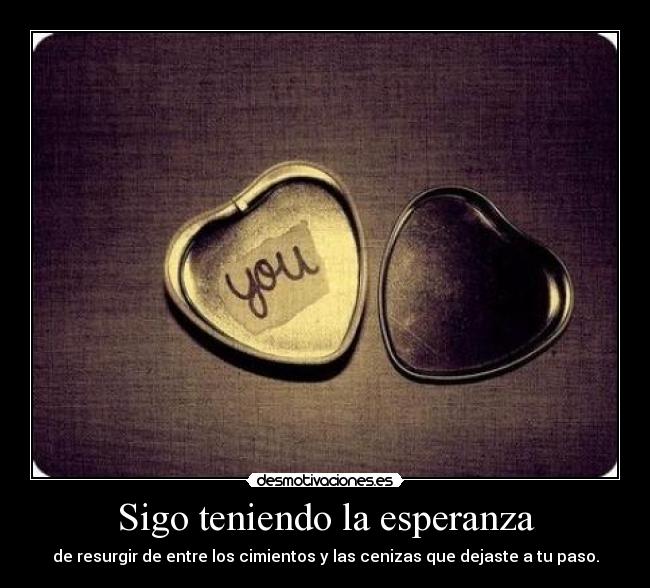 Sigo teniendo la esperanza - de resurgir de entre los cimientos y las cenizas que dejaste a tu paso.