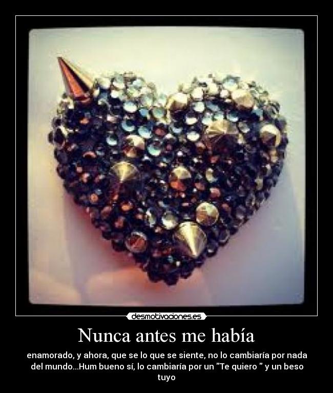Nunca antes me había - enamorado, y ahora, que se lo que se siente, no lo cambiaría por nada
del mundo...Hum bueno sí, lo cambiaría por un Te quiero  y un beso
tuyo