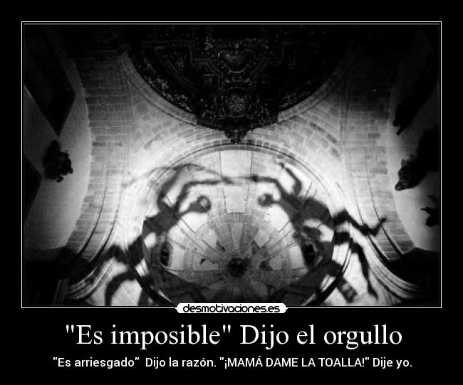 Es imposible Dijo el orgullo - Es arriesgado  Dijo la razón. ¡MAMÁ DAME LA TOALLA! Dije yo.