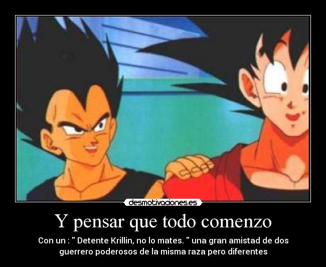 Y pensar que todo comenzo - Con un :  Detente Krillin, no lo mates.  una gran amistad de dos
guerrero poderosos de la misma raza pero diferentes