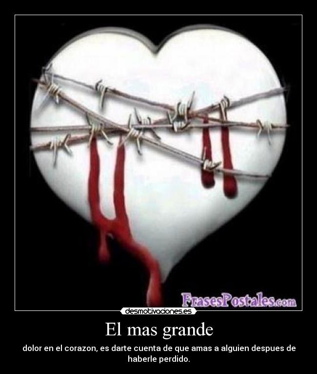 El mas grande - dolor en el corazon, es darte cuenta de que amas a alguien despues de
haberle perdido.