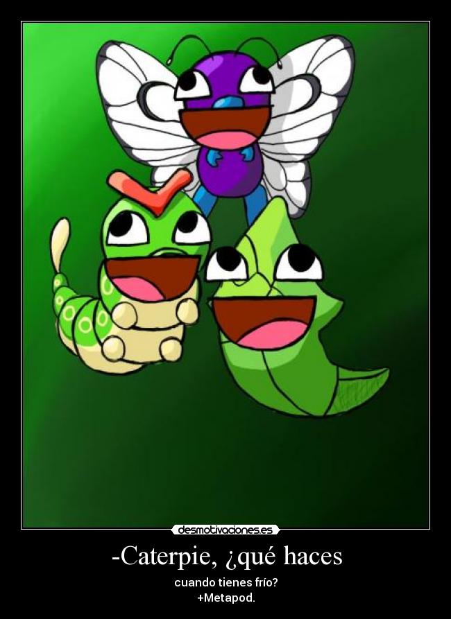 -Caterpie, ¿qué haces - cuando tienes frío?
+Metapod.