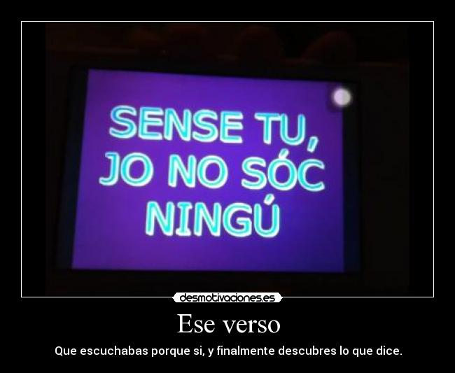 Ese verso - Que escuchabas porque si, y finalmente descubres lo que dice.