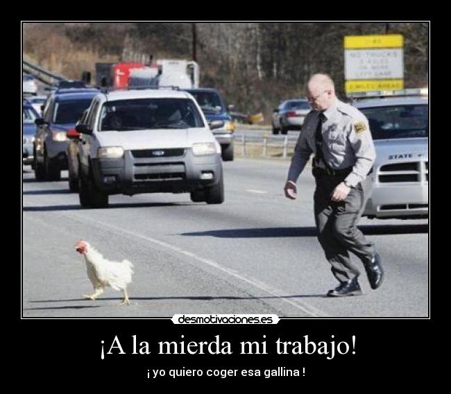 ¡A la mierda mi trabajo! - ¡ yo quiero coger esa gallina !