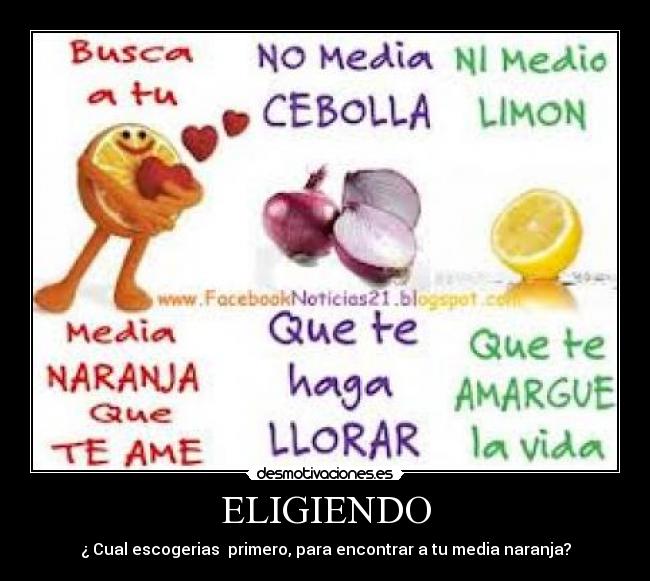 ELIGIENDO - ¿ Cual escogerias primero, para encontrar a tu media naranja?