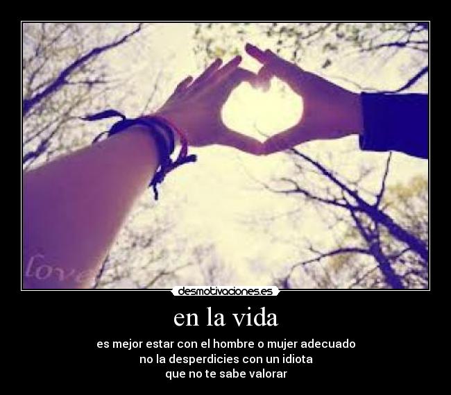 en la vida - es mejor estar con el hombre o mujer adecuado
no la desperdicies con un idiota
que no te sabe valorar